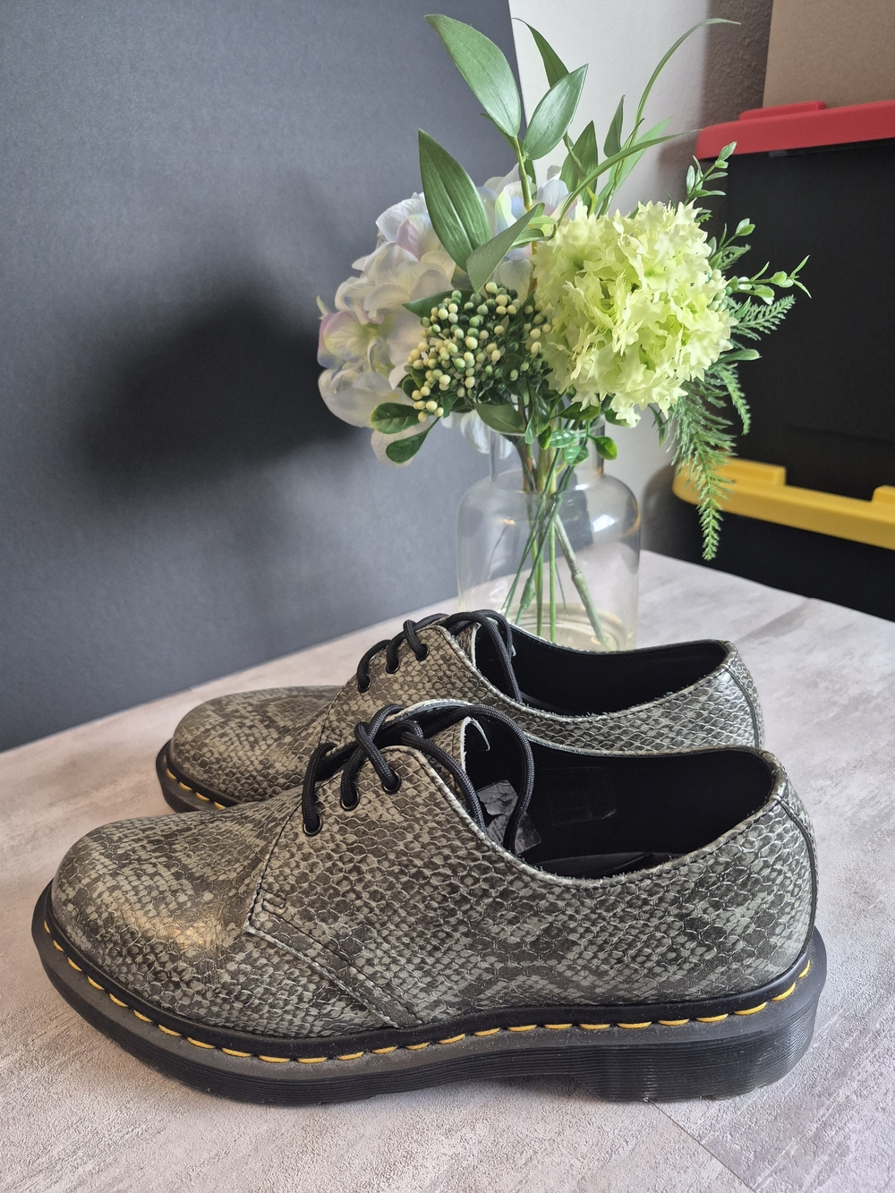 Womens Doc Martens Snake-Print  Shoes in Gray